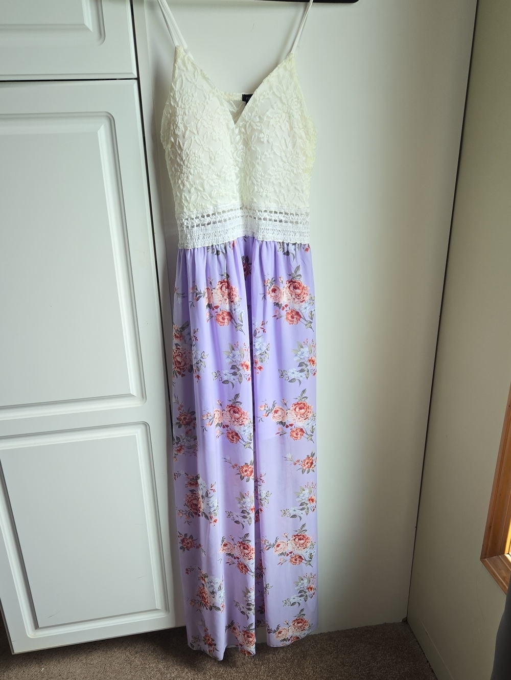 Cream Lace & Lavender Floral Maxi Dress